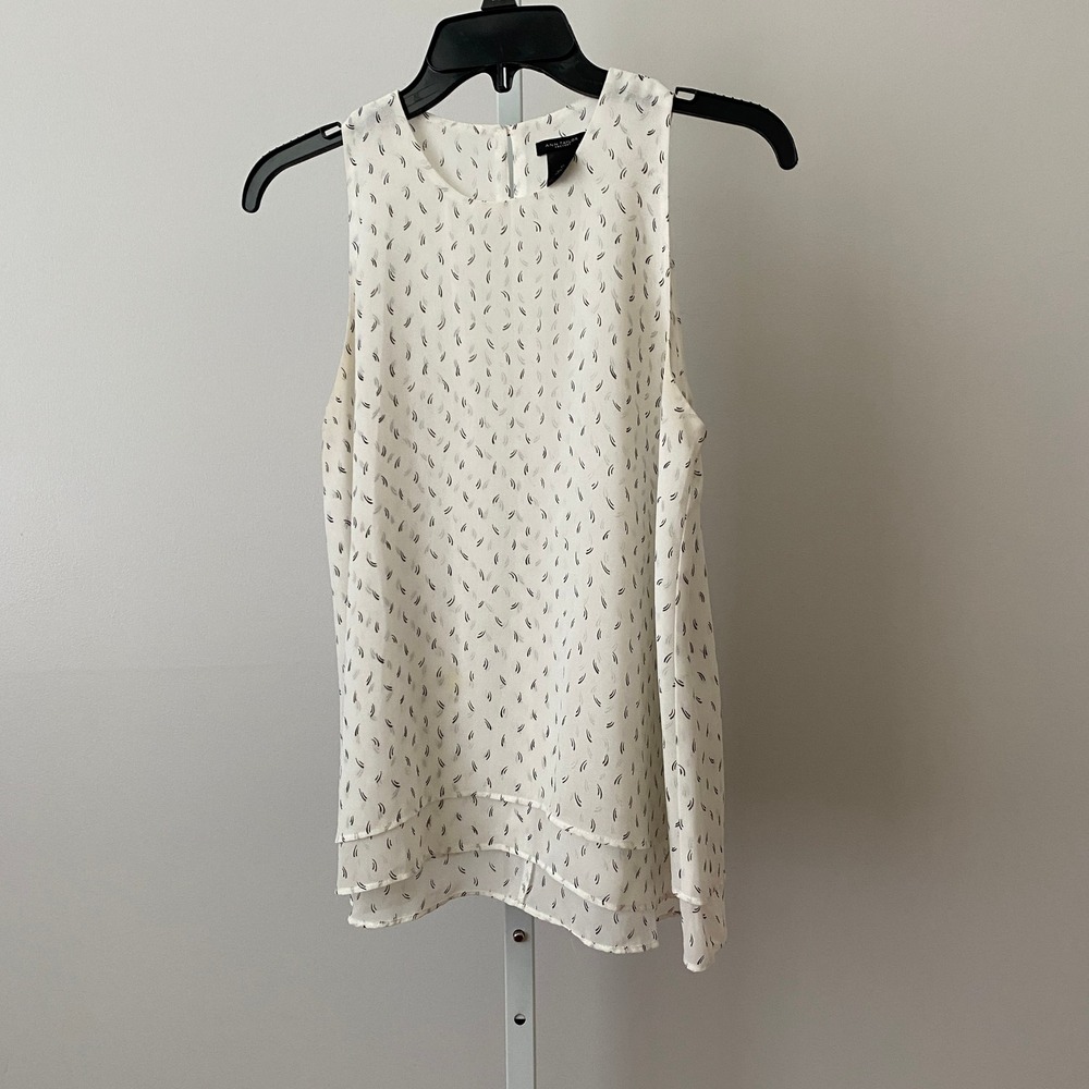 Ann Taylor Factory XS Preppy Classic Minimalist White Abstract Layered Blouse